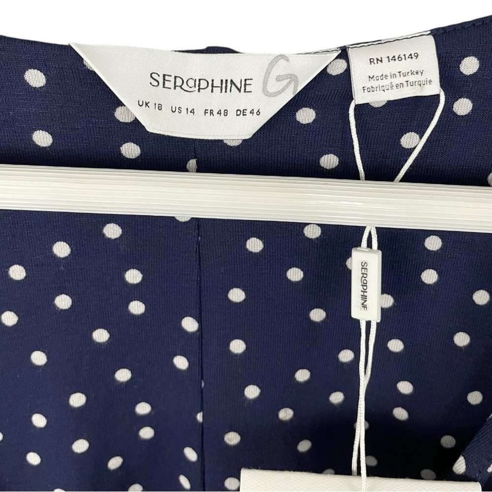 Seraphine Maternity Jersey Knit Dress Cap Sleeve Navy Blue Polka Dot NWT - Picture 8 of 13